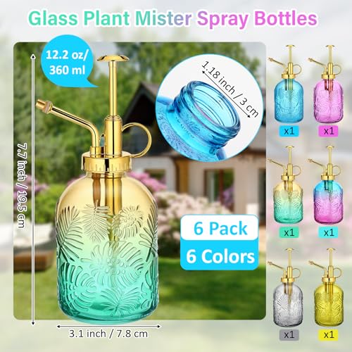 Sliner 6 Pack Glass Plant Mister Spray Bottles 7.7" Tall Glass Water Spray Bottle 12.2 oz Hand Pump Sprayer Fine Mist Watering Can with One Hand Top Pump for Indoor & Outdoor Houseplants(Golden) - color: Golden