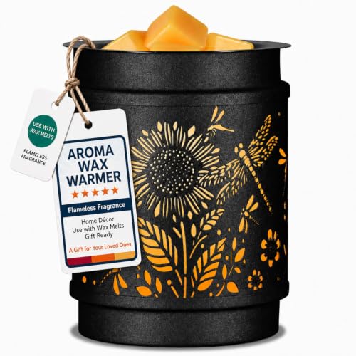 mocosa Metal Wax Melt Warmer Electric Candle Fragrance Burner | Oil Burner 2 in 1，Gifts for Women，Mother's Day，for Home Office Bedroom，Sunflower Decorations - style: Sunflower + Dragonfly