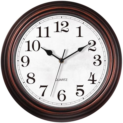 Wall Clock 12 Inch Vintage Decorative Battery Operated Silent | White round clock; clear glass easy read; silent non-ticking; for living room, kitchen, bedroom - color: C_bronze White, size: 12"