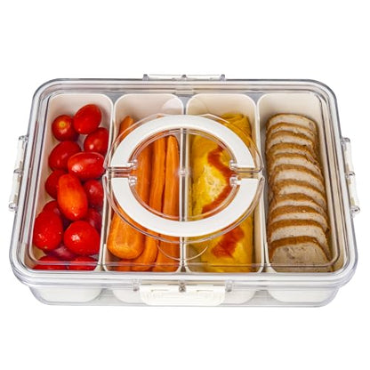 Bandesun Divided Serving Tray with Lid and Handle - Snackle Box Charcuterie Container for Portable Snack Platters - Clear Organizer for Candy, Fruits, Nuts, Snacks,4-Grid - style: compartments Long 4pcs