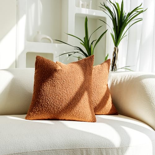 Boucle Pillow Covers Decorative Throw Pillow Covers 18x18 Pillow Cover Set of 2 Textured Rust Pillows Neutral Organic Modern Home Decor Accent Throw Pillows for Couch - color: Rust, size: 18" x 18" (Pack of 2)