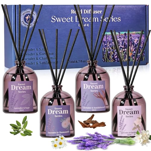 STRN Reed Diffuser Set, Lavender Scent Oil Diffuser Summer Fragrance 200ML | Chamomile, Gardenia, Sage, Sandalwood Long-Lasting Air Freshener for Home, Bedroom, Bathroom - color: Purple