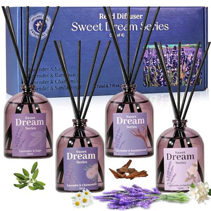 STRN Reed Diffuser Set, Lavender Scent Oil Diffuser Summer Fragrance 200ML | Chamomile, Gardenia, Sage, Sandalwood Long-Lasting Air Freshener for Home, Bedroom, Bathroom - color: Purple