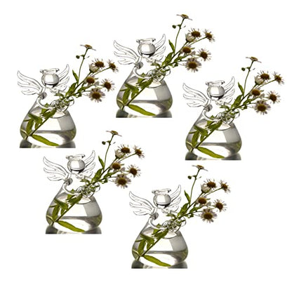 Angel Design Glass Vases Clear Flower Plant Terrarium Container Hanging Vase Wedding Decor Garden Ornaments Hanging Planter (Pack of 5) - size: 5 pcs