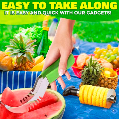9 Pcs Fruit Slicer Set – Pineapple Corer and Slicer, Watermelon Cutter, Strawberry Huller, Apple Cutter, Avocado, Kiwi Tool and More – Stainless Steel Fruit Cutting Tools for Summer Parties and BBQs