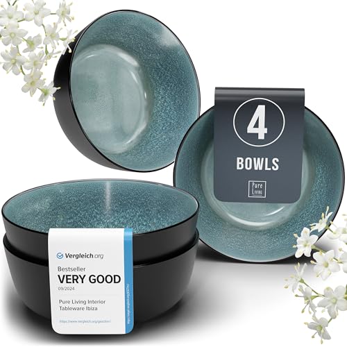 Stoneware Cereal Bowls Set of 4, 27 oz Scratch Resistant Ceramic Soup Bowl | Dishwasher & Microwave Safe Stoneware Bowls, Reactive Glaze Coating, Modern Kitchen Bowl Set, Dark / Petrol Blue - color: Petrol Blue, size: Set (4pcs)
