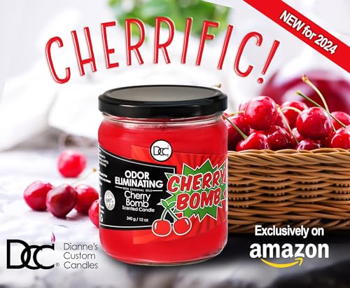 Cherry Bomb Odor Eliminating Highly Fragranced Candle - Eliminates 95% of Pet, Smoke, Food, and Other Smells Quickly - Up to 80 Hour Burn time - 12 Ounce Premium Soy Blend - color: Cherry Bomb