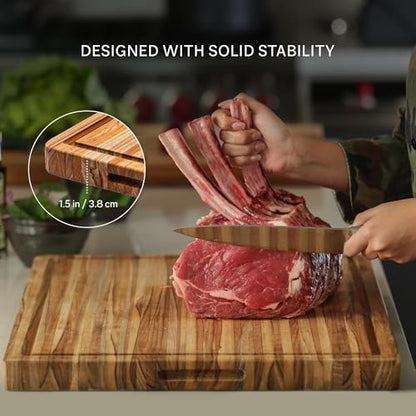 Teakhaus Carving Board and EON Cutting Board Oil Set - Small (S) Teak Wood Cutting Board with Juice Groovel & Food-Grade Mineral Oil - 16”L x 12”W x 1.5” Thick - FSC Certified - color: Cutting Board with Maintenance Oil, size: Small (16 inch x 12 inch x 1