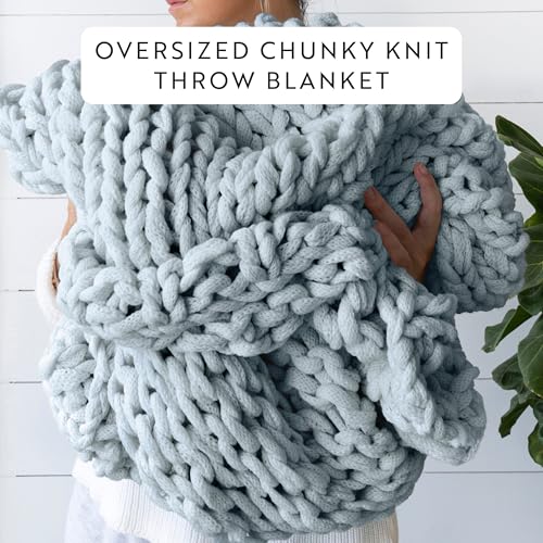 Merit Linens Chunky Knit Throw Blanket - One Size Light Blue - color: Chunky Hand-knit Light Blue
