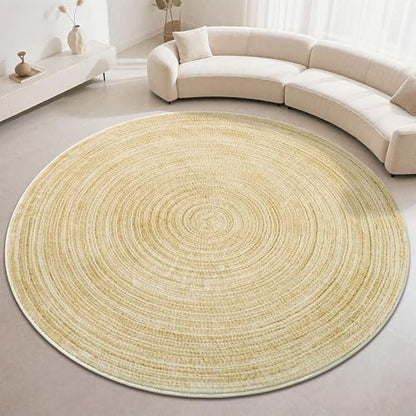 Carvapet 6 ft Round Washable Rug, Imitation Jute Low Pile Circle Carpet with Non Slip Rubber Backing, Foldable Stain Resistant Area Rug for Living Room Bedroom Office Bathroom - color: S-yellow, size: 6' (Round)