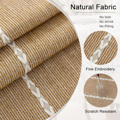 Joyfol Day Rustic Waterproof Cotton Blend Tablecloth, Heavy Weight Embroidery Table Cover for Rectangle Tables, Burlap Farmhouse Style with Coffee Lines, 55" x 86" - color: Coffee Lines, size: 86" x 55" (Rectangular)
