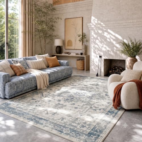 6x9 Washable Area Rug for Living Room,Light Blue Grey | Soft, Non Slip, Stain Resistant Rugs for Office, Dining,Farmhouse, Durable Low Pile Carpet for High Traffic Areas - color: Blue & Grey, size: 6' x 9' (Rectangular)