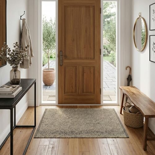 Washable Entryway Runner Rug, 2x4.3 Farmhouse Woven Kitchen Rug | Natural Bathroom Runner Rug, Reversible Small Low Profile Front Door Mat, Modern Bedroom Carpet for Foyer Laundry/Proch Decor - color: Natural/Black, size: 2' x 4'3" (Rectangular)