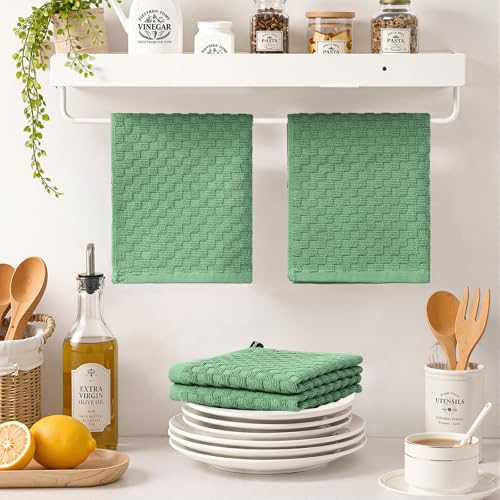 Homaxy 100% Cotton Terry Dish Cloths, 12"x12", 6-Pack, Grass Green | Ultra Soft Absorbent Dish Towels with Hanging Loop, Pineapple Grid Designed - color: Grass Green, size: 12 x 12 - 6 Pack