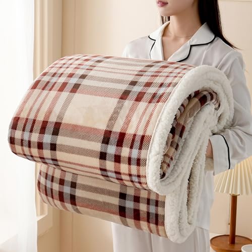 Gracelife Sherpa Blanket Throw Blanket for Couch Sherpa Fleece Blanket Fluffy Checkered Soft Blanket for All Season Use Cozy Thick Warm Big Throws (Beige-Plaid, 80"*90") - color: Beige-2, size: 80" x 90"