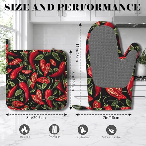 Mexican Hot Pepper Chili Oven Mitt and Pot Holder with Silicone Heat Resistant Kitchen for Cooking BBQ Baking Grilling Cooking Protection - color: Mexican Hot Pepper Chili