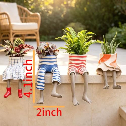DOLSAO Leggy Pot Funny Planter Set，4 Pack Resin Hanging Leg Flower Pots, Sculpture Fun Unique Carved Cute Skirt Shape Suitable for Modern Indoor Outdoor Plant Lovers Succulents, Bonsai, Desktop Decor