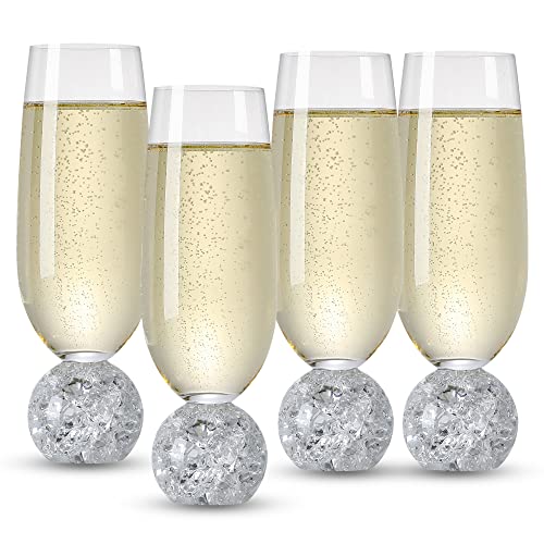 Hanjue Lead-free Crystal Champagne Glasses Set of 4, 7 Oz Clear Champagne Flutes - Ideal for Gifts,Parties, Wedding, Christmas - Long-lasting and Reusable Bar Glassware - color: Fracture balls