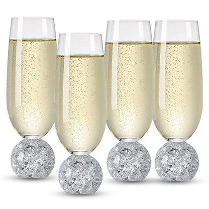 Hanjue Lead-free Crystal Champagne Glasses Set of 4, 7 Oz Clear Champagne Flutes - Ideal for Gifts,Parties, Wedding, Christmas - Long-lasting and Reusable Bar Glassware - color: Fracture balls