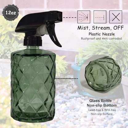 YYTSGG Green Glass Plant Mister Bottle, 12oz Refillable | Water Spray Bottle with Adjustable Mist Nozzle for Indoor Flowers, Outdoor Gardening, Cleaning, Hair and Pets Care - color: Light Green