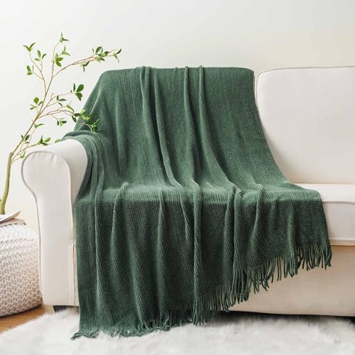 BATTILO HOME Dark Green Throw Blanket for Couch, 60"x80" | Soft Chenille Knit Throw Blanket with Tassels for Christmas Decor, Christmas Green Blanket for Bed Couch Cover - color: Dark Green, size: 60 x 80 in.
