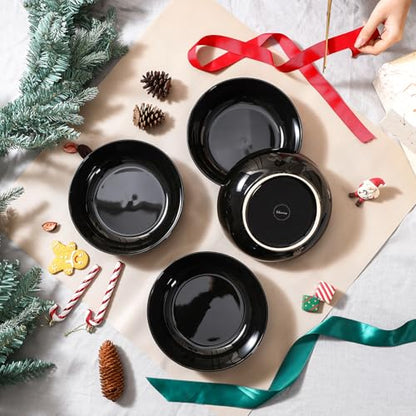 Selamica Ceramic Pasta Bowls Set of 4, Large Salad Bowl, Black - color: Black, size: 8 Inch