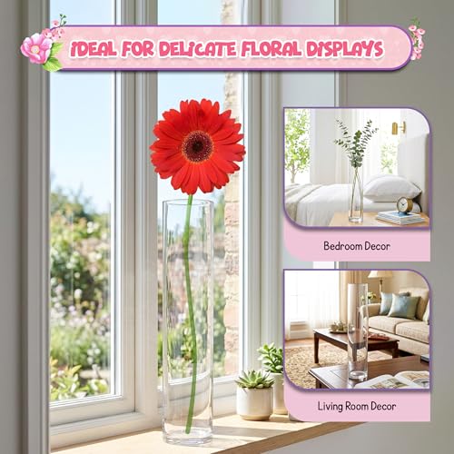 16" Tall Cylinder Glass Vase, 3.5" Wide - Clear Glass Vase for Centerpiece, Floor Vase, Flowers, Candle Holder, Wedding Table Decor by 4E's Novelty