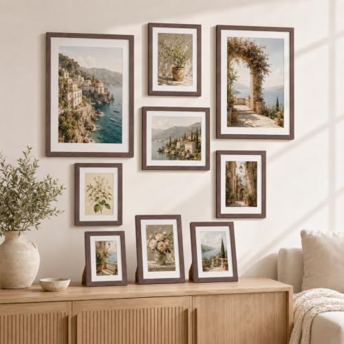 4x6 Wooden Picture Frames Set of 3 Mahogany Photo Frame Wall Table Display | Sturdy MDF 4x6 frames with mat clear plexiglass Hangs on wall stands on table family pics weddings diplomas home or office - color: Mahogany, size: 4x6