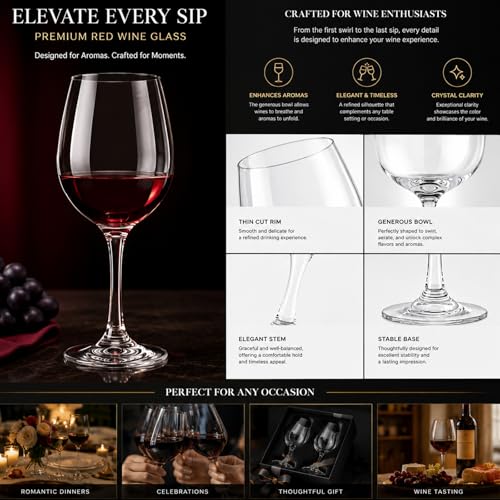 Crystal White or Red Wine Glasses Set of 4, 8.3 Ounce– Elegant Stemmed Crystal Wine Glassware for Restaurants, Bars, Home– Lead-Free Crystal Glass Set