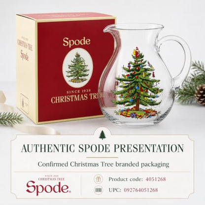 Spode Christmas Tree Glass Pitcher with Handle - Festive Holiday Beverage Server, Seasonal Drinkware for Entertaining, 6 Pint Capacity, Classic Glass Serveware - Celebrate Christmas Traditions - style: Christmas Tree Glassware