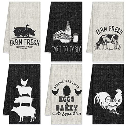 Redbaker 6 Pcs Farm Animal Kitchen Towels Farmhouse Funny Dish Towel | Rustic Hand Towel Rooster Cow Pig Decorative Tea Dishcloth Absorbent with Hanging Loop for Kitchen Bathroom Housewarming Gift - style: Farm