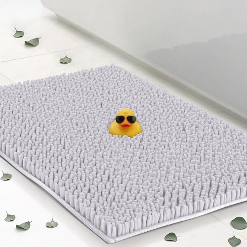 Plush Bathroom Rug 47"x21", Absorbent Machine Washable Non Slip Chenille Bath Mats, Quick Dry Bathmat, Bath Rugs for Bath, Shower, Bedroom, or Door Mat, White - color: White, size: 47" x 21" (Rectangular)