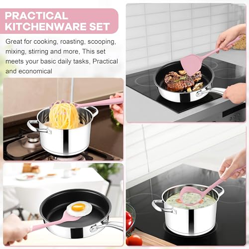 TeamFar Silicone Cooking Utensils Set, 8 PCS Kitchen Utensils Set, Pink | 446°F Heat Resistant Turner, Spatula, Spoon, Whisk, Kitchen Cooking Gadgets Tools, for Nonstick Cookware, Dishwasher Safe - color: Pink