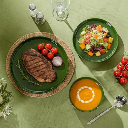 Ceramic Salad Plates Set, 8 Inch, Set of 4, Elegant Green | Stoneware, Dishwasher & Microwave Safe, Small Dinner Plates, For Cake, Fruits, Waffle, Pasta, Salad - color: Green, size: Salad Plates Set (4PCS)
