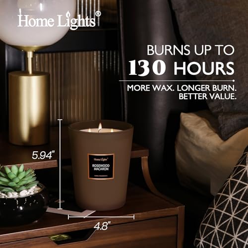 HomeLights Scented Candles | Large Jar Candle - 33.3 Oz. Natural Soy Aromatherapy Candles | Up to 70 Hours Burn Time with 3 Cotton Wicks, Home Decorative Fragrance Candles - Rosewood Macaron - color: Rosewood Macaron
