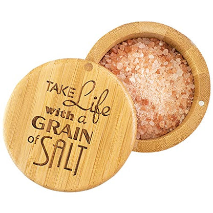 Totally Bamboo Salt Cellar Bamboo Storage Box with Magnetic Swivel Lid, 6 Ounce Capacity, "Take Life with a Grain of Salt" Engraved on Lid