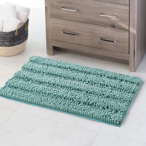KGORGE Non Slip Chenille Bath Rugs - Super Soft Water Absorbent Anti-Skidding Fast Dry Thick Plush Kitchen Mats for Bathroom Shower Tub Entryway, Aqua, 20" W x 32" L 1 Piece - color: Aqua, size: 32" x 20" (Rectangular)