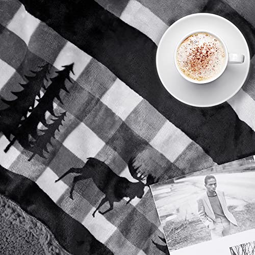 Pavilia Winter Cabin Sherpa Blanket Throw Twin | Flannel Fleece Christmas Plaid Holiday Blanket Gift | Plush, Soft, Warm, Cozy, Reversible Microfiber Throw 60x80 (Grey) - color: Grey, size: 60 x 80 Inches - Twin