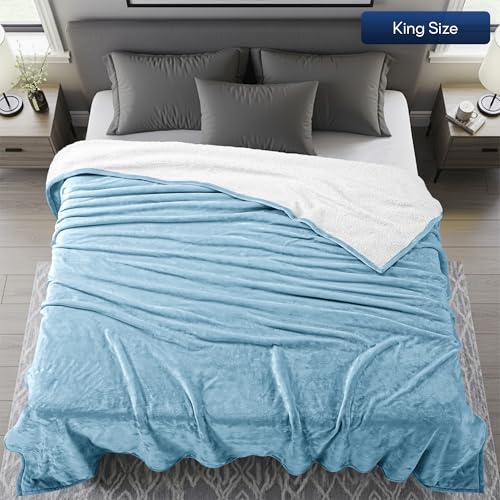 Utopia Bedding Plush Sherpa Blanket King Size Washed Blue, 90x102 Inch | Soft, Warm, Fleece, Bed, Sofa, Couch, Camping, Travel, Cozy, All Season - color: Washed Blue, size: King (90x102 Inch)