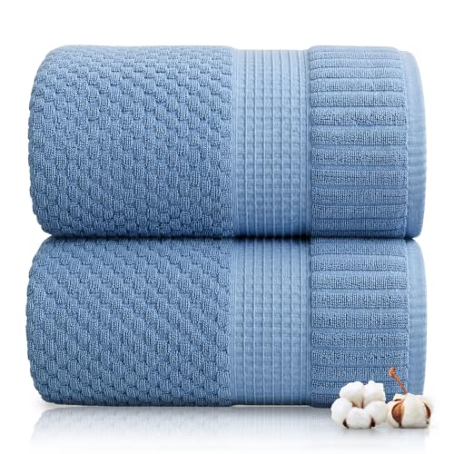 2 Pack Oversized Bath Towels 100% Cotton | Blue Towels | Oeko‑TEX Standard 100 | Soft & Absorbent, Quick‑Dry | Trinity Collection - Blue Shadow - color: Blue Shadow, size: Oversized Bath Towels (2 Pack)