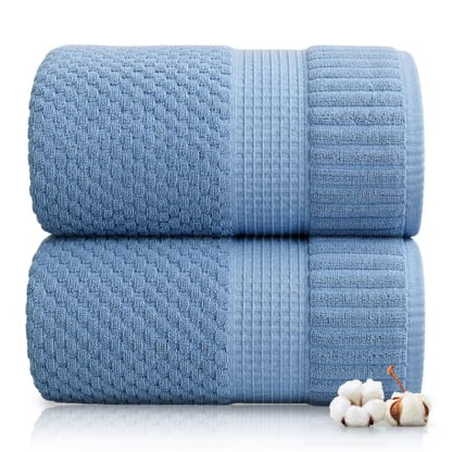 2 Pack Oversized Bath Towels 100% Cotton | Blue Towels | Oeko‑TEX Standard 100 | Soft & Absorbent, Quick‑Dry | Trinity Collection - Blue Shadow - color: Blue Shadow, size: Oversized Bath Towels (2 Pack)