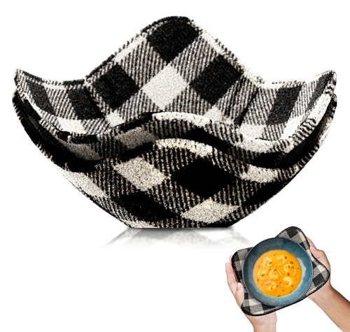 Set of 2 Microwave Bowl Cloth Hot Pads with Black and White in A Cage - Pot Holder or Microwavable Bowl Cozies - Protector for Heat Soup or Food Meals - Multipurpose Heat Resistant Plate Holders - color: Color 21