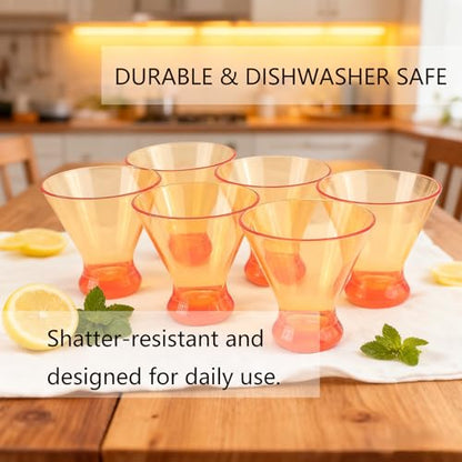 Set of 6 Martini glass 9 oz Stemless Glasses,Heavy Base Stable Cocktail/Drink/Juice/Red Wine Glasses,Fits Ice Cream/Milkshakes,Dishwasher Safe,Ideal Gift for Home Party (Orange) - color: Orange