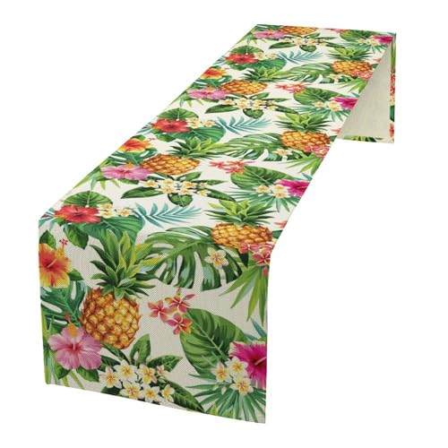 Summer Pineapple Table Runner, Tropical Palm Leaves Flowers Fruit Table Runner for Kitchen Dining Party Holiday Home 13x36in - color: Fruit-6, size: 13x36in