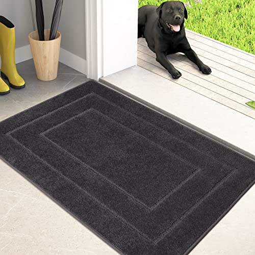 PURRUGS Dirt Trapping Door Mat Indoor Entrance, 20" x 31.5", Charcoal | Machine Washable, Non-Slip, Waterproof TPR Backing, Super Absorbent, Low Profile, Entryway Rug for Muddy Paws and Shoes - color: Charcoal, size: 20" X 31.5"