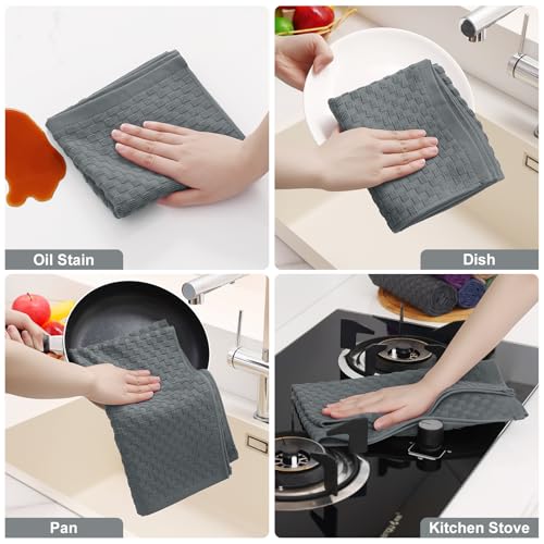 Homaxy 100% Cotton Terry Kitchen Towels(15" x 25", 6 Pack), Dark Grey | Soft and Super Absorbent Dish Towels, 380 GSM Reusable Tea Towel with Hanging Loop, Pineapple Grid Designed - color: Dark Grey, size: 15 x 25 - 6 Pack
