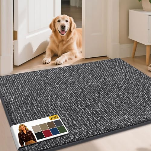 JSEI Door Mat for Entrance, TPR Non-Slip Backing, 32"x48", Charcoal | Washable Low Profile Doormat for Front Door & Back Door, Absorbent Dirt-Trapping Entryway Rugs for Wet Shoes & Dirty Paws - color: Charcoal, size: 32'' X 48''