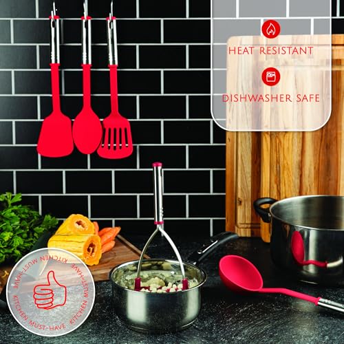 Kitchen Utensils Set 35 PCS Cooking Utensils Set, Nonstick and Heat Resistant Nylon Stainless Steel Silicone Spatula Set - Kitchen Gadgets Home Essentials Kitchen Accessories, Apartment Must Haves - color: Red