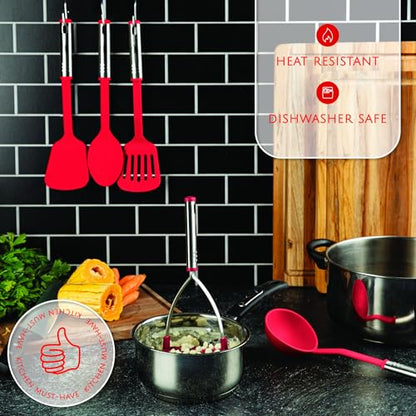 Kitchen Utensils Set 35 PCS Cooking Utensils Set, Nonstick and Heat Resistant Nylon Stainless Steel Silicone Spatula Set - Kitchen Gadgets Home Essentials Kitchen Accessories, Apartment Must Haves - color: Red