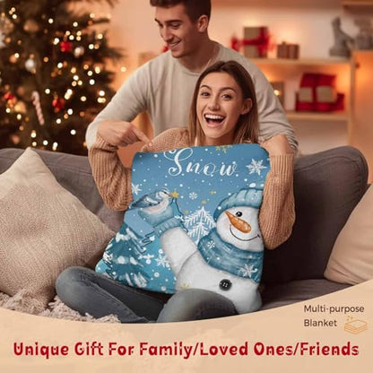 Blue Snowman Throw Blanket, Let Snow Christmas Super Soft Warm Flannel Blankets for Bed Couch Sofa Pine Trees Bird Winter Snow Scene Animal Lightweight Fluffy Plush Bed Throws 40x50 Inch - color: Blue White, size: 40''x50''